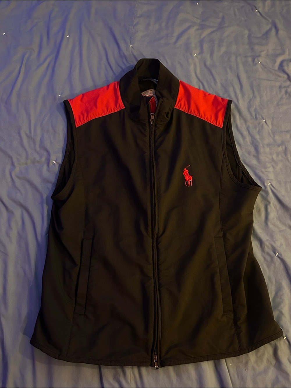 Ralph Lauren Black Vest with Red Shoulder Panels & Red Pony